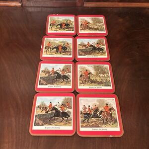Vintage Pimpernel English Fox Hunting Cork Back Coasters Set of 8 England